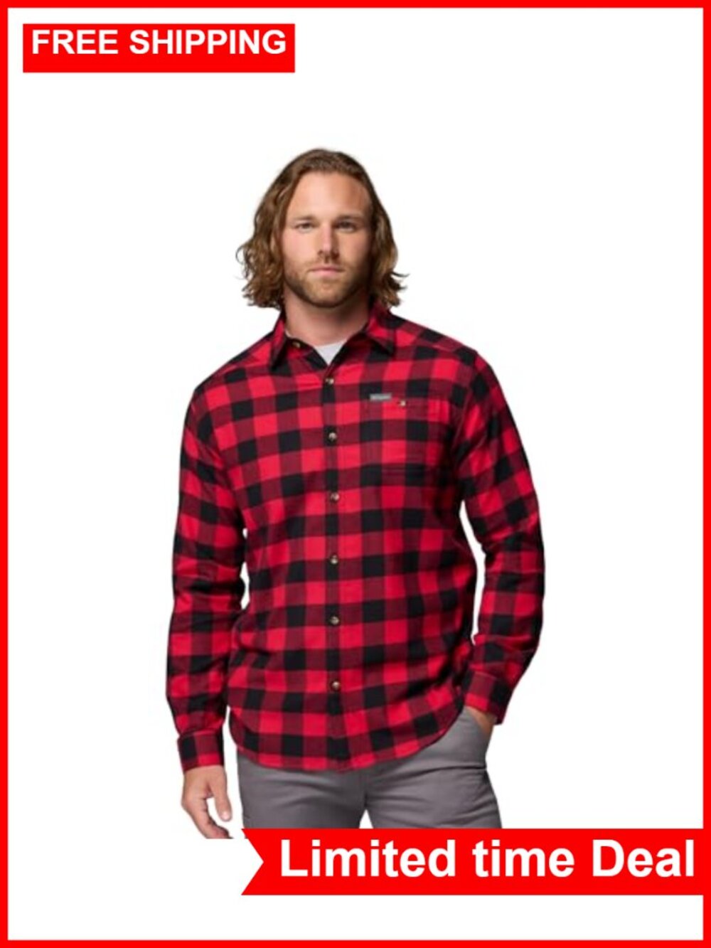 Columbia Men's Cotton Flannel Long Sleeve Button Down Shirt with Stretch
